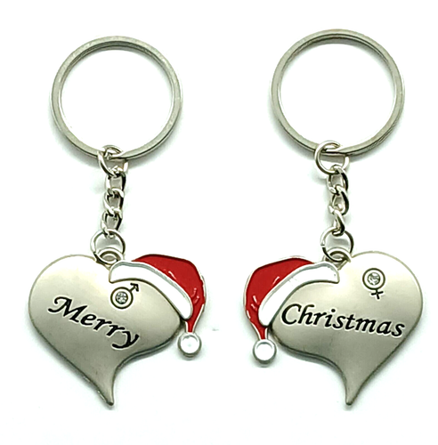 Vintage Merry Christmas Hearts Santa Hat Keychain Keyring | eBay