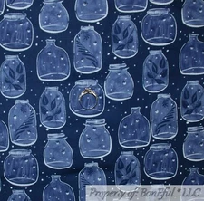 BonEful Fabric FQ Cotton Quilt Blue Lightening Bug Jar Cabin Scenic Dark Night S