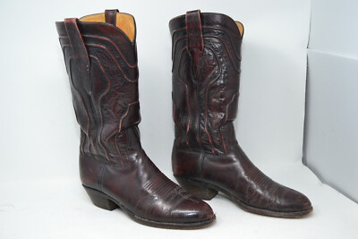 Vintage Cowboy Western Black Cherry San Antonio SAS Bootmakers Boots Size 10 USA