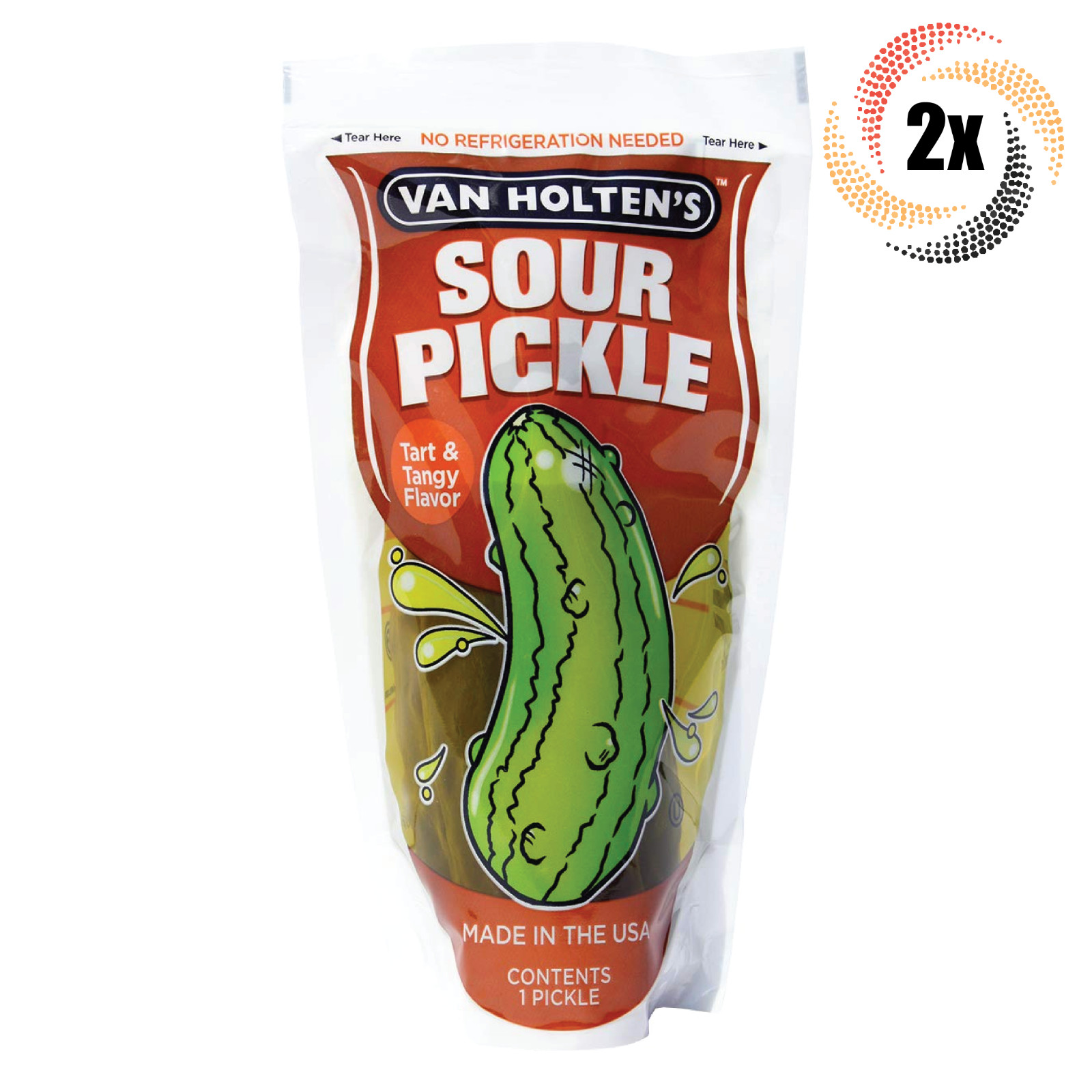 2x Pouches Van Holtens Jumbo Sour Tart - Tangy Dill Pickle In-A Pouch 5oz 3190₽