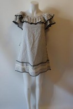 NWD Womens Zara Black White Pom Pom Off the Shoulder Shift Mini Dress XS *