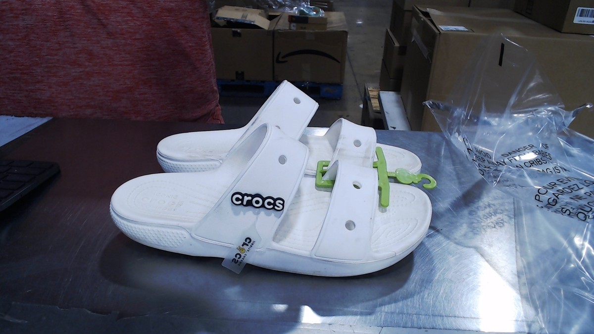 Good_Crocs Unisex Classic Two-Strap Slide Sandals, Wh_White_12 Women/10 Men