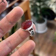 Genuine Blood Red Yemeni Aqeeq Ring Natural Agate For Men’s Jewelry