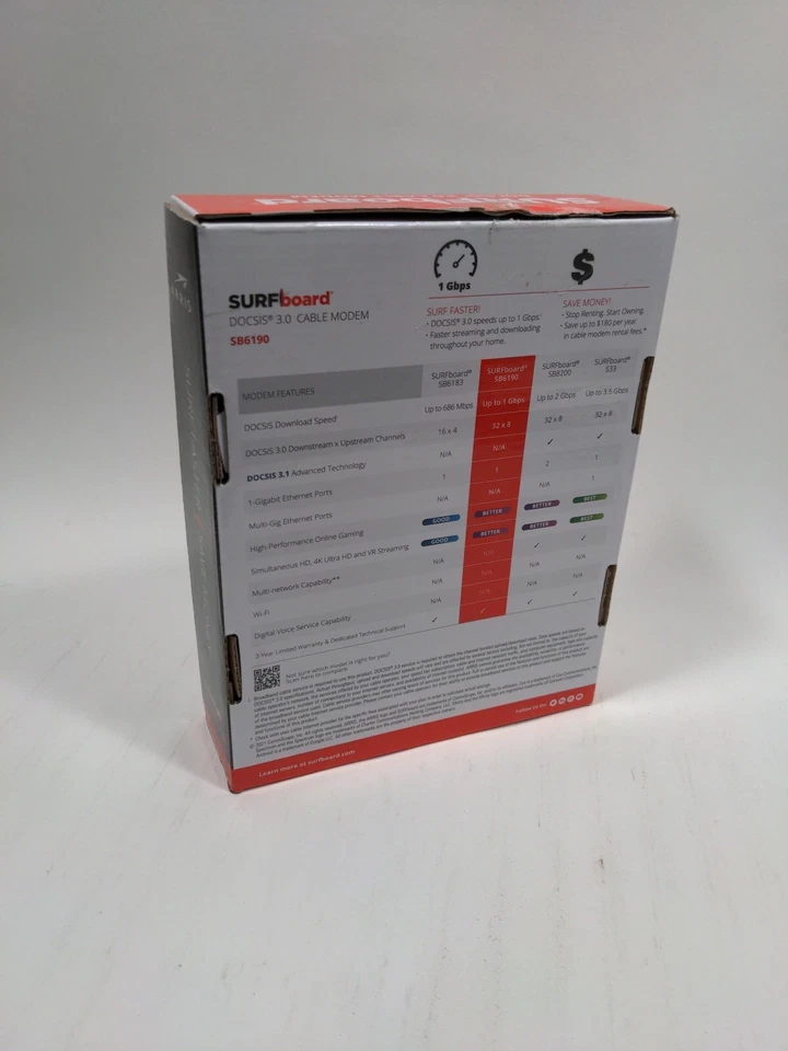 ARRIS SURFboard SB6190 DOCSIS 3.0 32 x 8 Gigabit Cable Modem  - Image 2 of 4