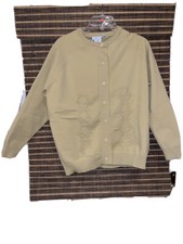 VINTAGE TRI-WEARA POLYESTER CARDIGAN SWEATER SIZE M BEIGE- ENGLAND