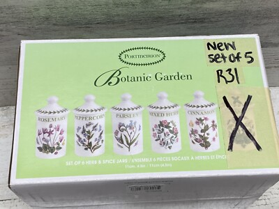 Portmeirion Botanic Garden Set of 5 Herb & Spice Jars New