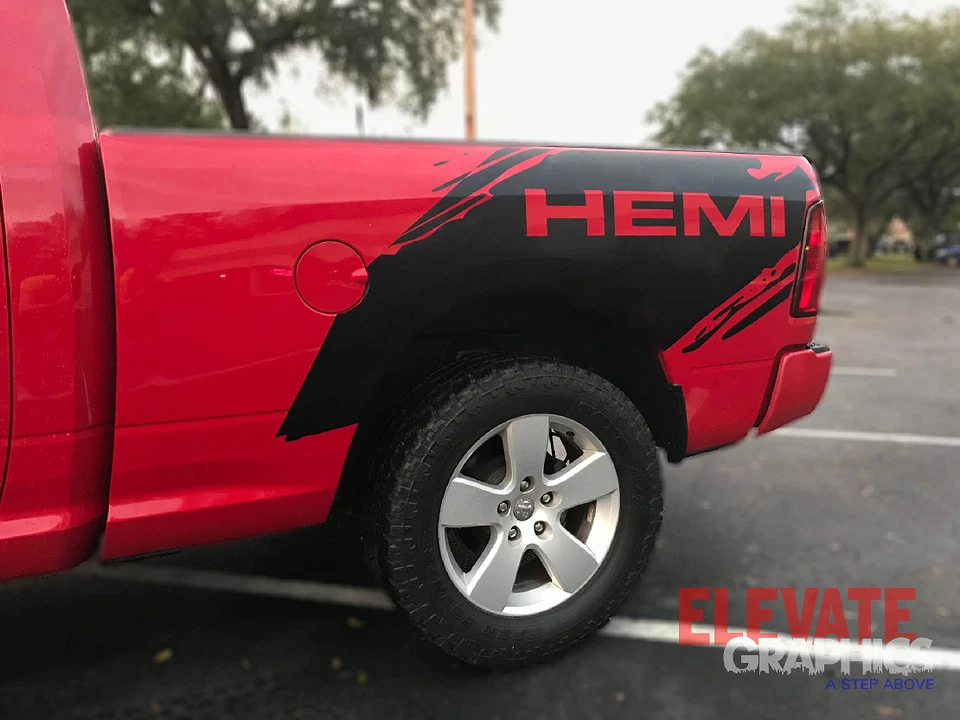 Calcomanías adhesivas de vinilo con gráficos de salpicaduras laterales 2009-2018 para Dodge Ram 1500 Stirpes Foto 3 de 4