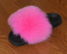 Real Fox Fur Hot Pink Slide Sandals Slippers Slides New