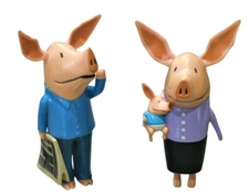 Nick JR Olivia Pig Figures Nathan Dad w Newspaper Ashley Mom w Baby 4 Inch PVC