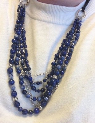 Echt Lapis & Sodalith 925 Sterlingsilber 28'' mehrsträngige Kette Glieder Halskette