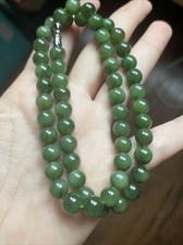 Green Untreated Nephrite Jade bead Necklace Hetian Jade 7mm