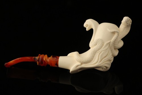 srv - Tubo Cobra Fight Block Meerschaum intagliato da R. Karaca con custodia 15325 - Foto 7 di 10