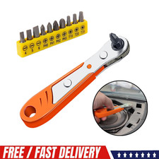 Ratcheting Right Angle Screwdriver Hex Drive 90 Degree Offset  10pc Bits Set 