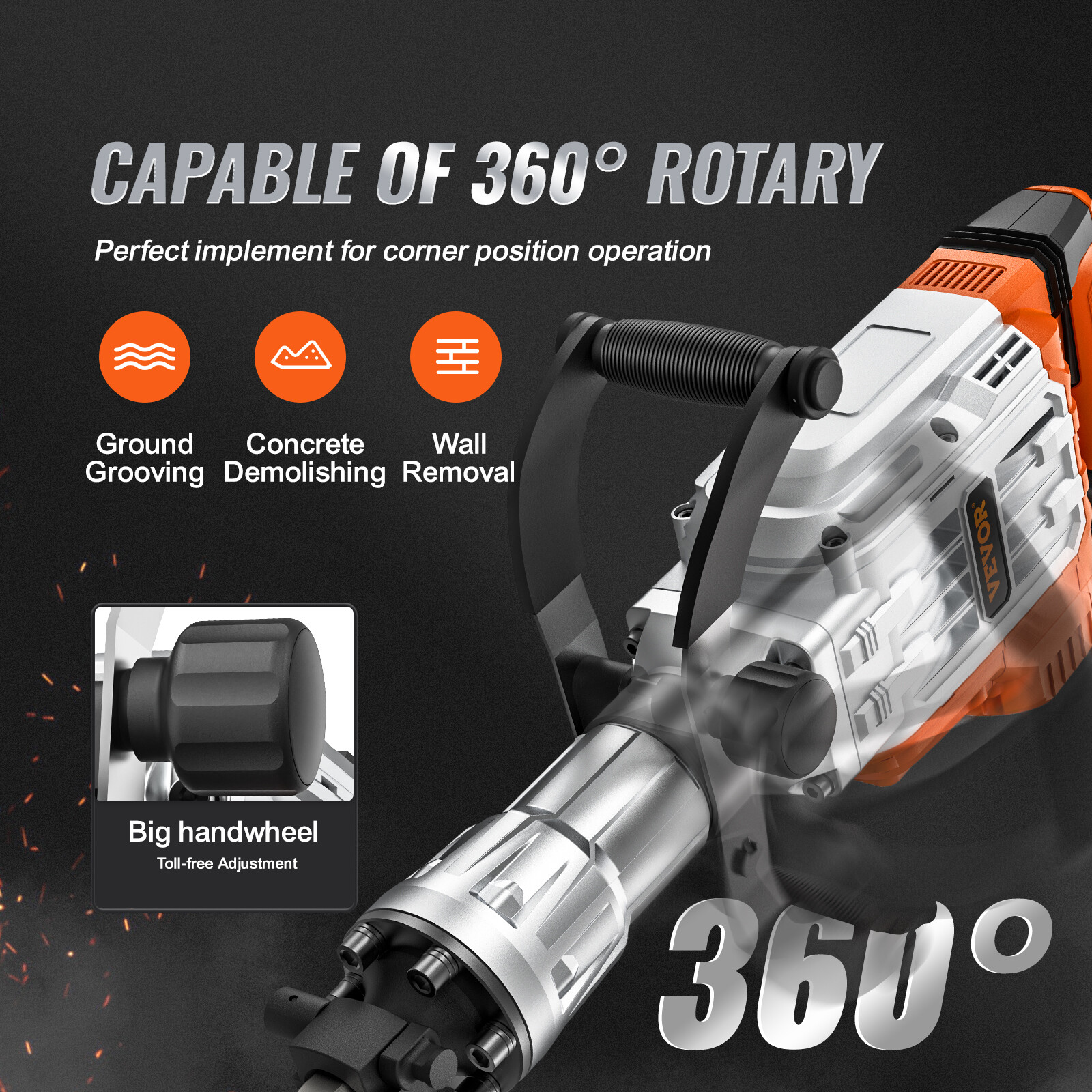 VEVOR 해머 드릴/끌 세트, 3500W, 끌 2개, 분당 타격 횟수 1900회 4