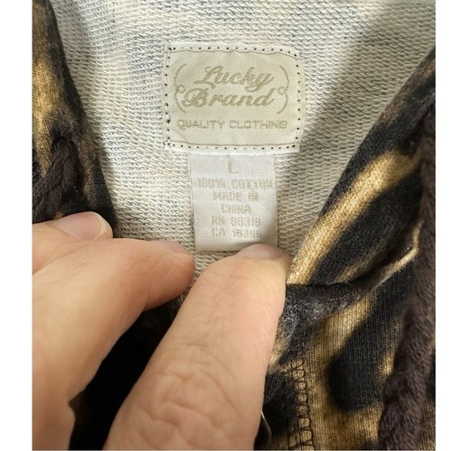 Vintage Lucky Brand Damen Hoodie mit durchgehendem Reißverschluss Gepardenmuster Pullover Gr. Large Retro y2k - Bild 10 von 12