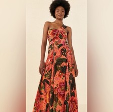 NWT Farm Rio Blooming Garden Orange Maxi Dress Boho One Shoulder MSRP 275.00