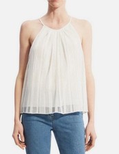  295 Theory Women White Pleated Lace Halter Camisole Top Size M NWT
