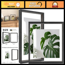 Set of 2 Floating Picture Frames 8.5x11, Double Plexiglass, Solid Wood, Wall/Tab