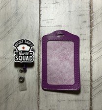 Purple Night Shift Nurse Squad Badge Reel With Matching ID Holder