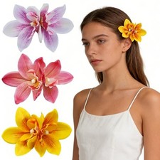3PCS Hawaiian Flower Hair Clips for Women Artificial Flower Yellow Pink Rose