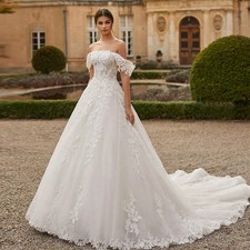 Luxury Ivory Off the Shoulder Ball Gown Lace Wedding Dresses Floor Length Bridal