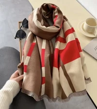 Chic Black & Beige Shawl Scarf – Light Luxury, Oversized 185cm Wrap pashmina