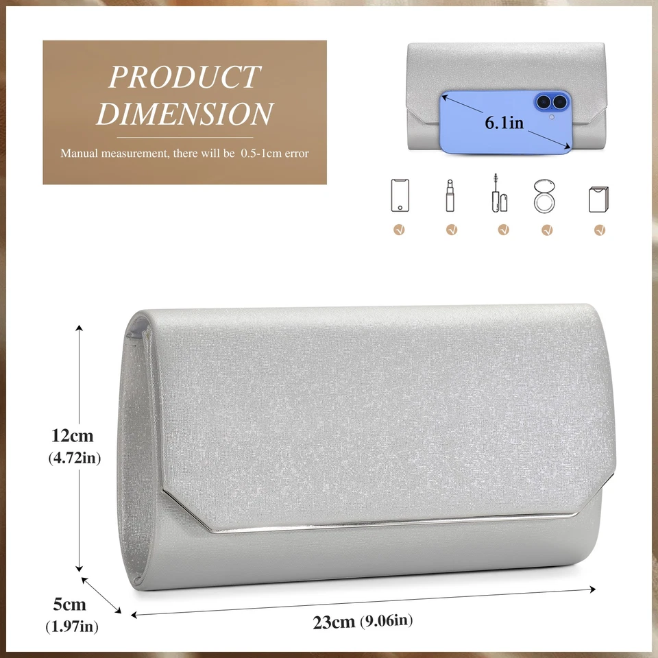 Mujeres Bolso de Noche Bolso sin asas Carteras Brillantes Bolsos Bandolera Bolso de Boda Nuevo Foto 3 de 4