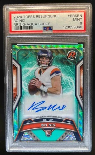 2024 Topps Resurgence Bo Nix Rookie RC Aqua Surge Auto #72/249 Broncos PSA 9