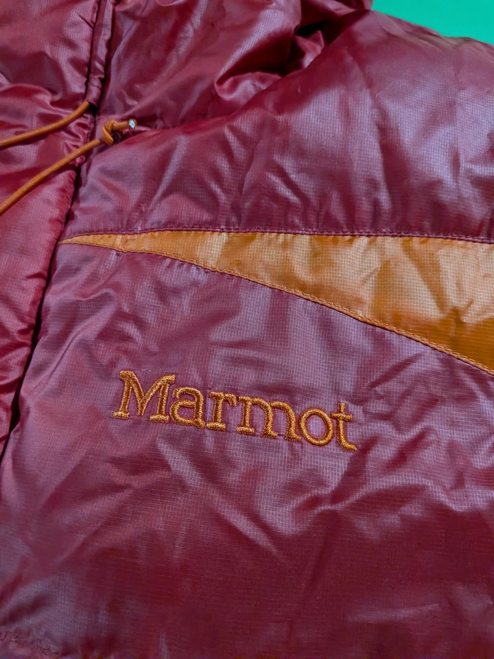 Chaqueta de Plumón Marmot Groenlandia Talla Pequeña Rojo/Naranja 800 Relleno Abrigo Puffer Foto 3 de 4