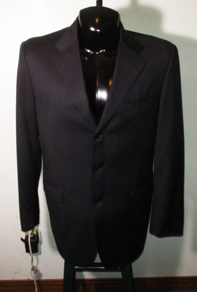 TRUSSINI Black "Italy" 100% Wool 2 Pc Suit Men's Size 44 Long, 34X32 - Image 2 of 4