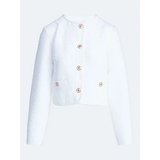 Free Assembly Nubby XS White Chic Blazer Jacket Ornate Buttons Cropped Crew