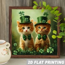 St Patricks Day Wooden Plaque Cute Kittens Shamrock Design for Irish Home Decor