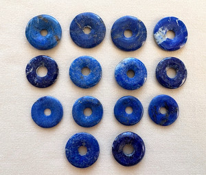 14 Lapis Lazuli Natural Gemstone Pi Donut Disc Beads 19 - 21 mm NOS Stones