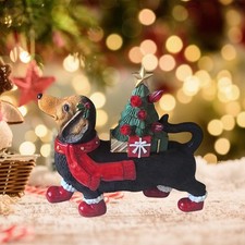 Resin Dachshund Statue Dog Sculpture Cabinet Lighted up Christmas Tree Decor