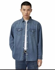 NEW Allsaints Fenton Shirt Denim Pearl Snap Mens Sz S Western Designer Urban