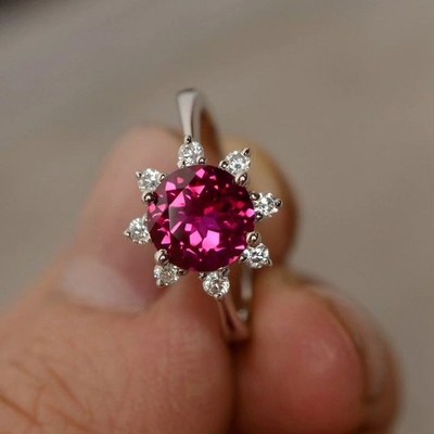 Red Round Cut Simulated CZ Solitaire 925 Sterling Silver Engagement Gift Ring