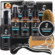 Beard Grooming Kit 2 Packs with Beard Wash, Oil, Balm, Brush, Comb, Scissor, Bag