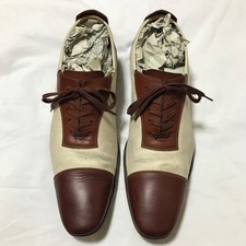 Rare Authentic Gucci Canvas & Leather Dress Shoes (White/Brown, 26cm)