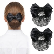 2 Pieces Bowknot Hair Snood Net Women's Bun Cover 1 Count Pack of 2 , Black