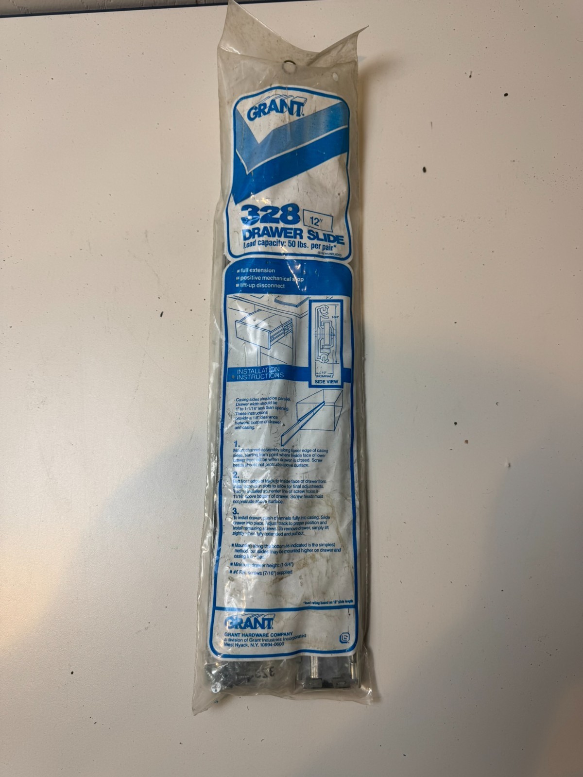 Grant 328 Drawer Slide, 12", 50LB Load Capacity - New Old Stock