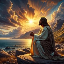 Jesus Christ Prayer Diamond Art Kits for Adults,Sunset Landscape 5D Diamond Pain
