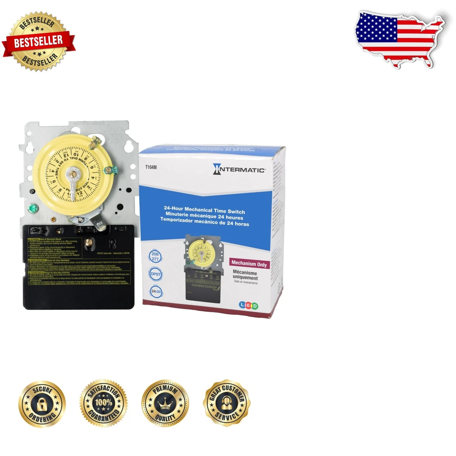 Durable T104M Time Switch Mechanism - 24 Hr Control, 12 ON/OFF, 40A High Load