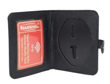 Leather RFID Blocking Bifold Shield Badge ID Holder with Snap Closure