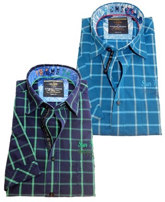 Kurzarmhemd Gr. M Casa Moda Casual Fit dunkelblau grün blau aqua Karo ANGEBOT
