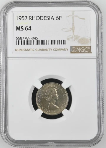 Rhodesia 6 Pence 1957 NGC MS 64