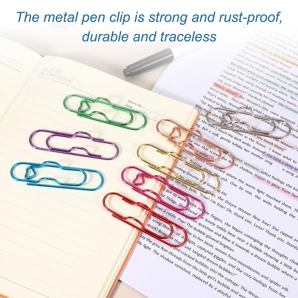 Soporte para clip para bolígrafo para cuaderno, 6 piezas clips para bolígrafo de metal corazón, plateado Foto 4 de 4