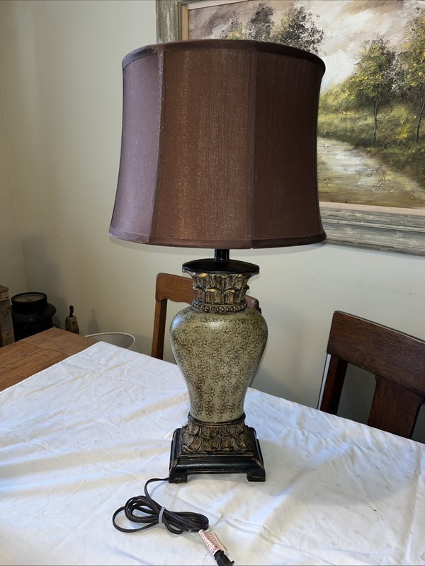 Table Lamp w/Shade Green, Black And Brown 28” ￼
