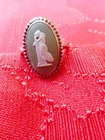 VINTAGE WEDGWOOD STERLING SILVER GREEN JASPERWARE RING SIZE 7 1/2 "