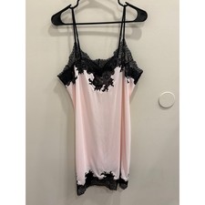 Natori Enchant Chemise Blush Pink Black Lace Adjustable Strap Chemise Slip XL