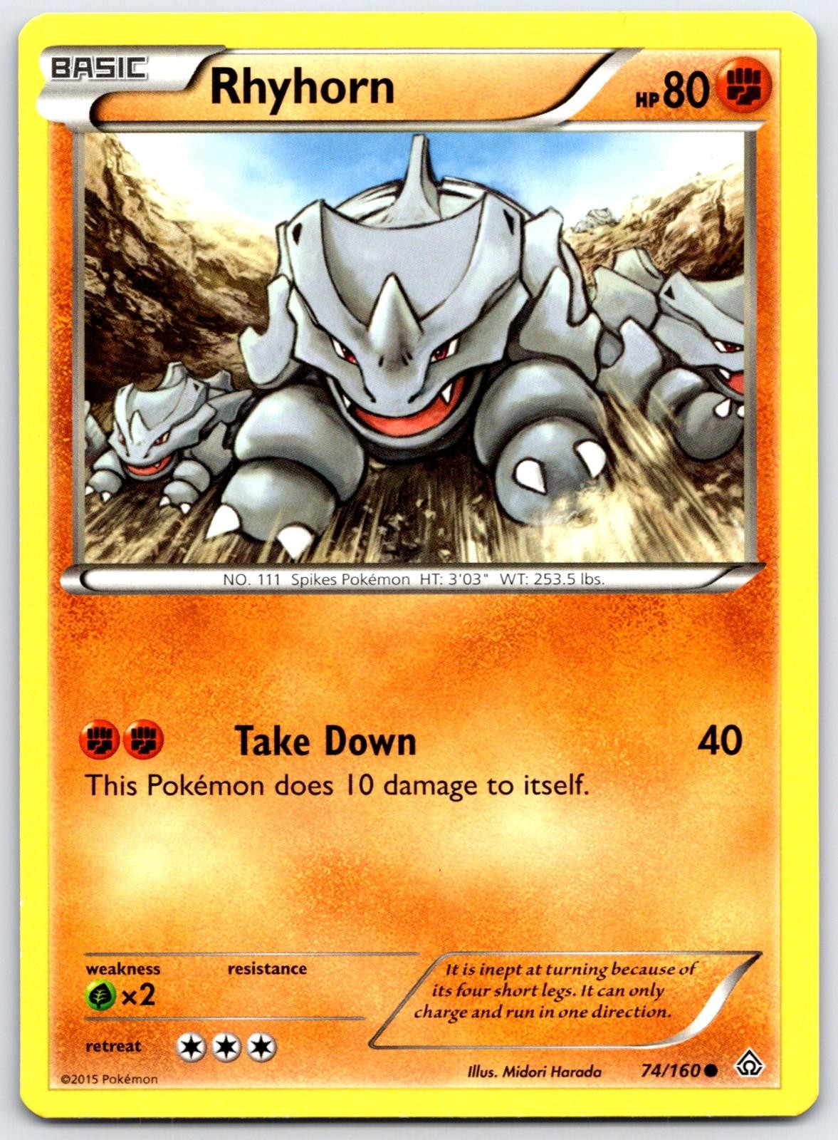 Rhyhorn 74/160 Common Primal Clash Pokemon Moderately Played